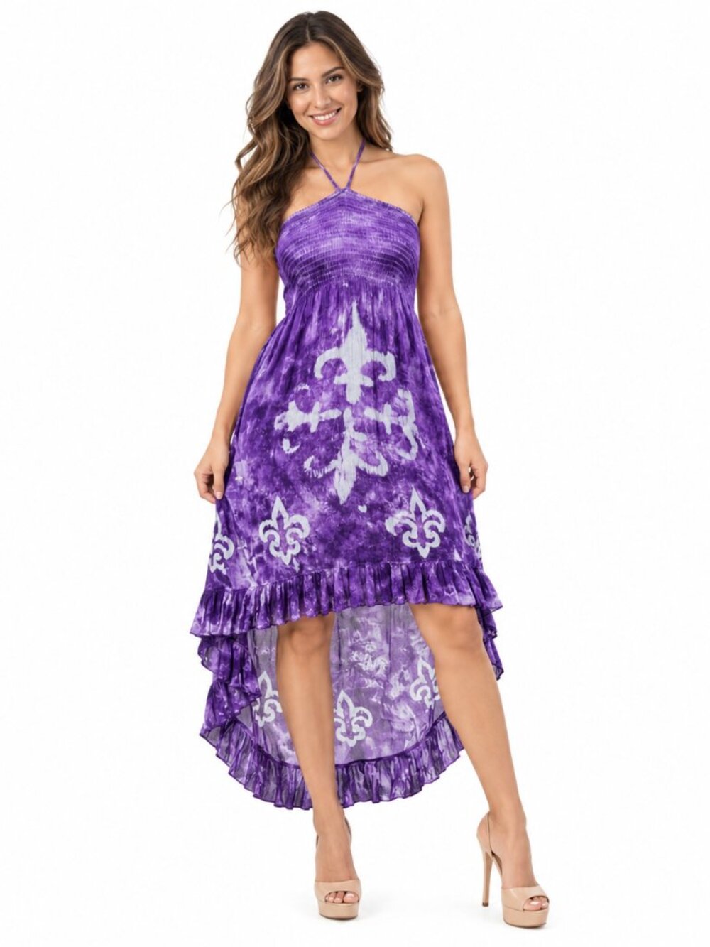 Women’s Halter High-Low Dress Different Colors One Size Smocked Ruffle Sundress